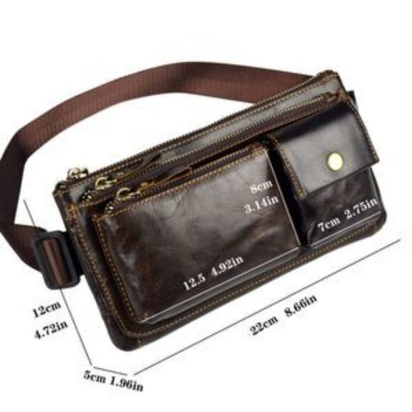 New Vintage Look Leather Waist Bag Brown - Picture 7 of 8